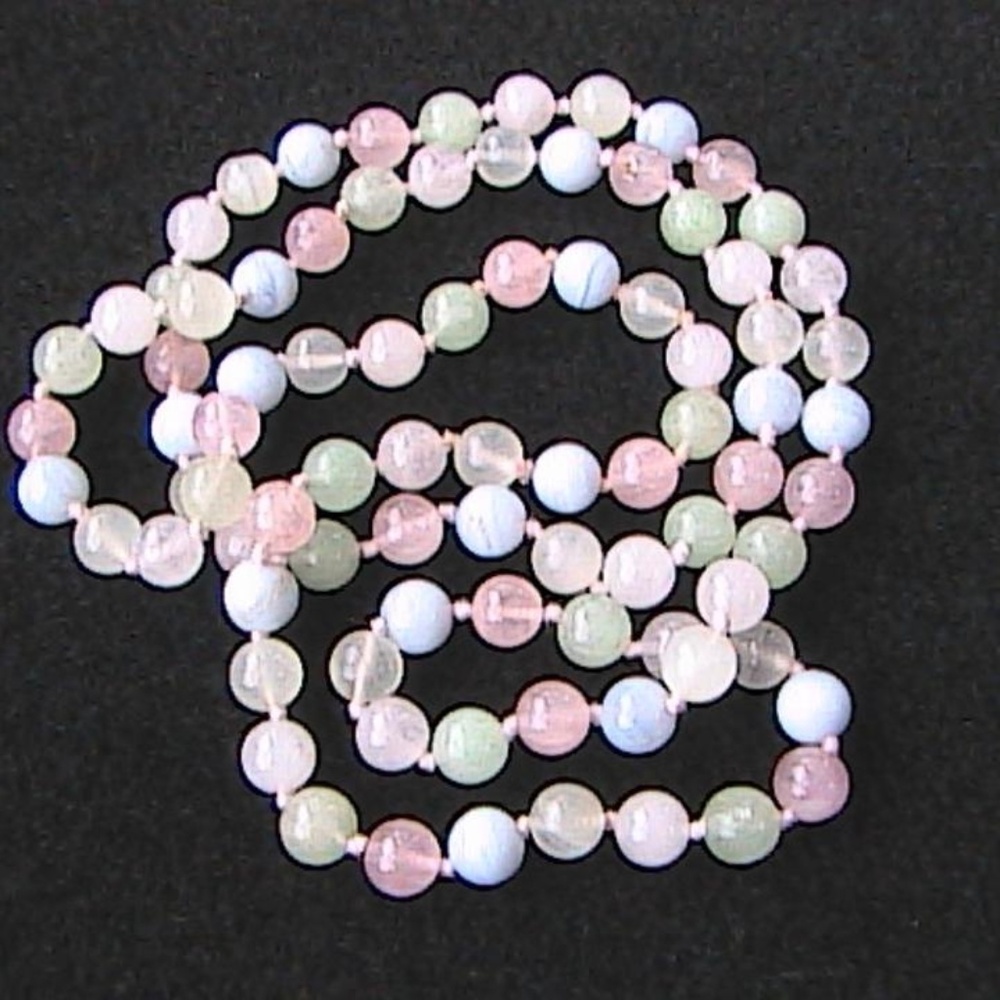 Icy Green Jade Rose Quartz Agate Beaded Necklace